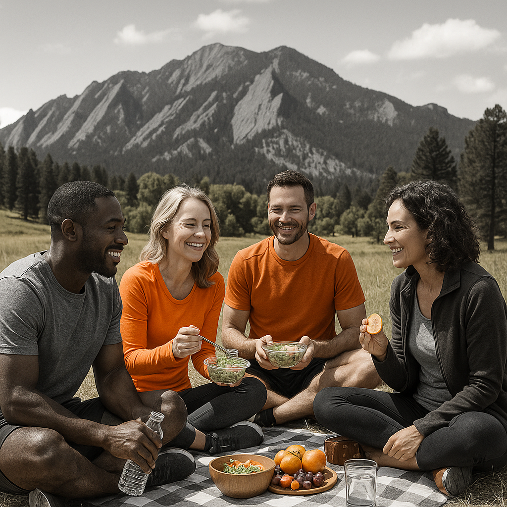 People enjoying nutritious meal outdoors representing healthy lifestyle and wellness